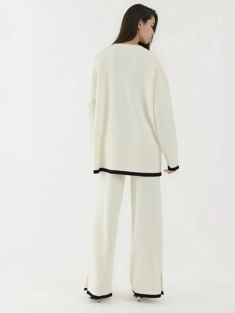Hiccup White Sweater & Wide Leg Pants Knit Co-ords Set for Women | Best Price UAE