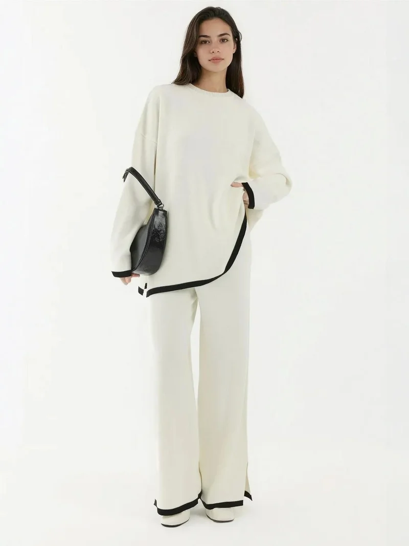 Hiccup White Sweater & Wide Leg Pants Knit Co-ords Set for Women | Best Price UAE