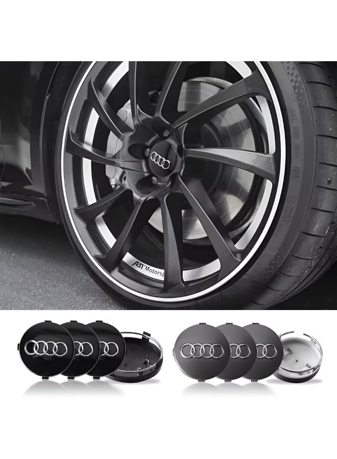 Audi 4 Pcs 60mm Black Car Wheel Center Hub Caps for Audi | Easy Snap-Fit Alloy Wheel Center Caps - Image 3