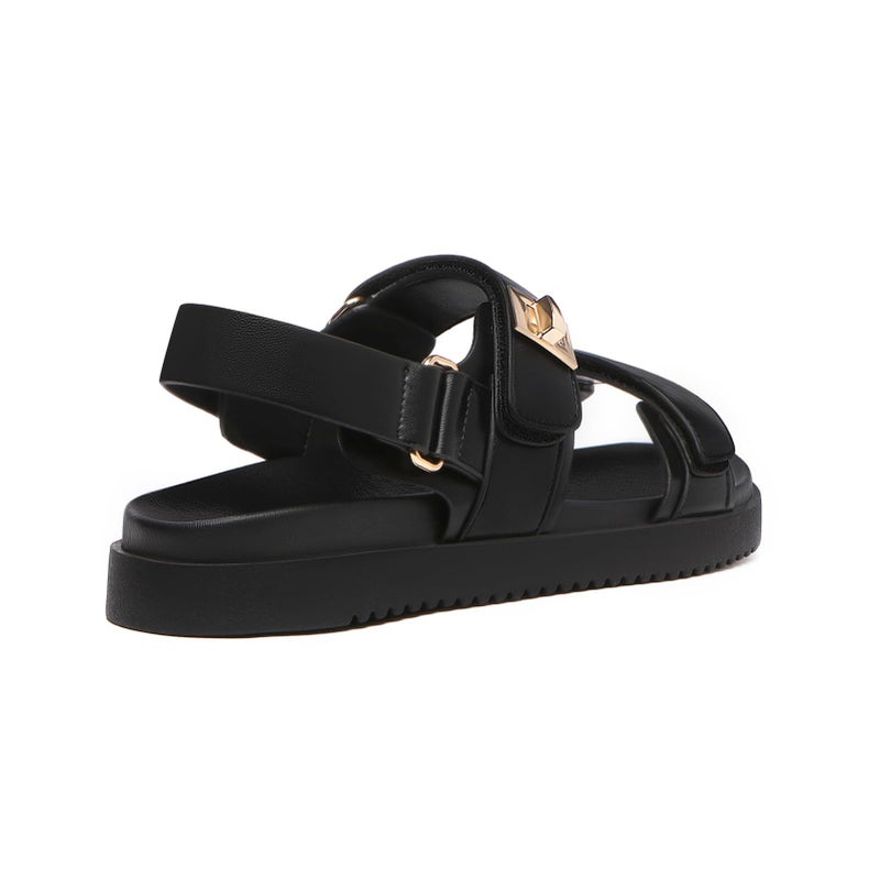 Rihero Women's Flat Sandals Comfort Adjustable Double Strap Slip on Leather Footbed Black Sandals with Back Strap Size 9 - Image 5