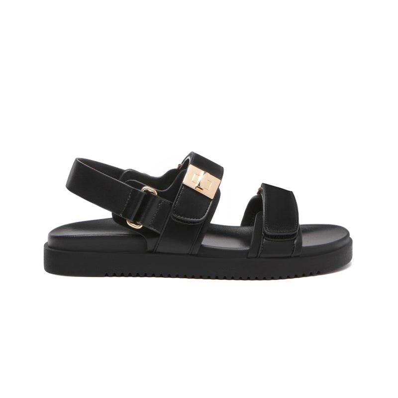 Rihero Women's Flat Sandals Comfort Adjustable Double Strap Slip on Leather Footbed Black Sandals with Back Strap Size 9 - Image 4