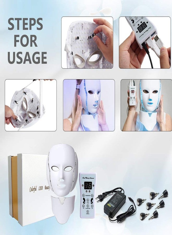 Foleto LED Face Mask Light Therapy - 7 Color Skin Rejuvenation Therapy LED Photon Mask Light Facial Skin Care with Neck Care Anti Aging Skin Tightening Wrinkles Toning Mask - Pack Of 1 - Image 5