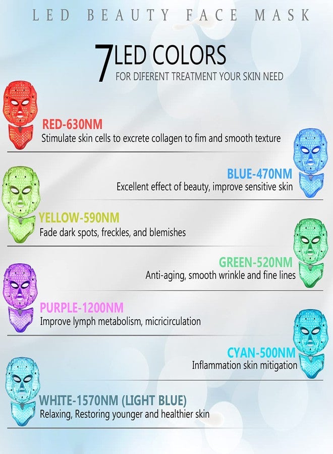 Foleto LED Face Mask Light Therapy - 7 Color Skin Rejuvenation Therapy LED Photon Mask Light Facial Skin Care with Neck Care Anti Aging Skin Tightening Wrinkles Toning Mask - Pack Of 1 - Image 3