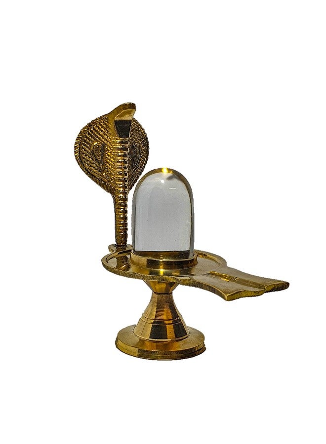 تمثال لينغ من الكريستال الكريستالي مع تمثال شيش ناغ من النحاس الخالص من RH Religious Heritage | لينغ من الكريستال الكريستالي (الطول × العرض × الارتفاع - 5.5 × 9.5 × 10 سم، لون ذهبي) (وحدة واحدة) - Image 1