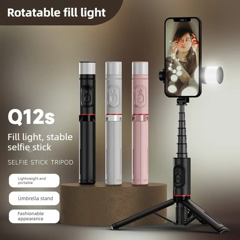 عصا سيلفي بلوتوث Q12 Q12S مع ضوء تعبئة وحامل ثلاثي - Image 1
