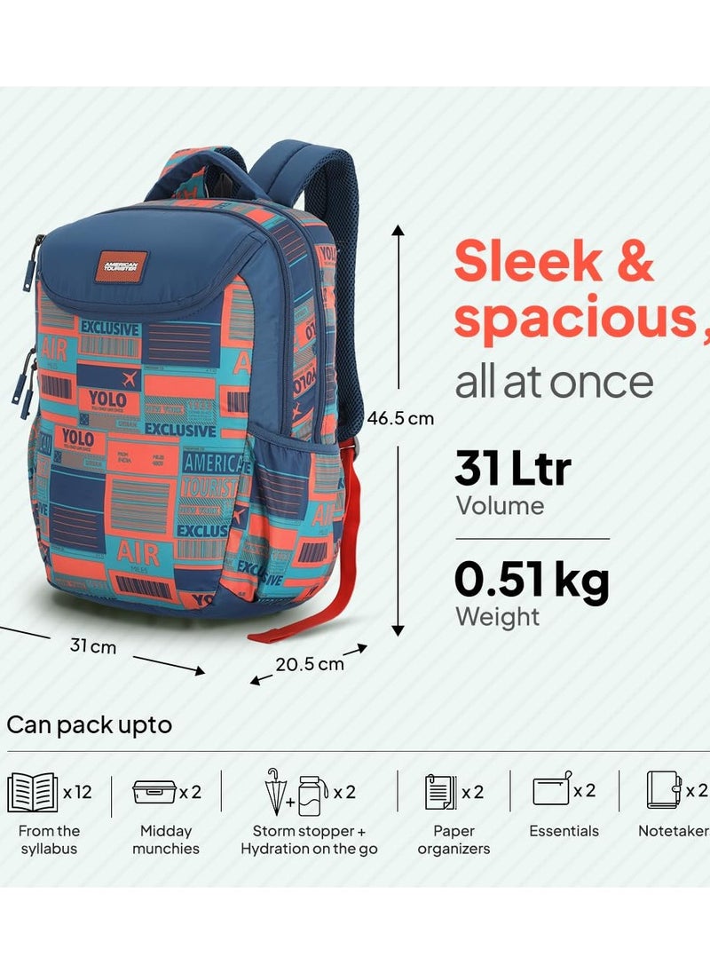 AMERICAN TOURISTER American Tourister Mist (Style 4), 31L Volume Backpack with an Add-on Rain Cover & Front Organizer, for Men & Women - BLUE/ORANGE  - Image 2