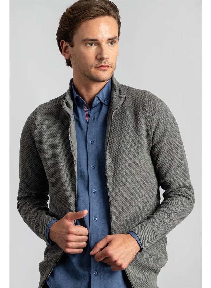 Tudors Patterned Half Turtleneck Zippered Men's Cardigan - Image 1