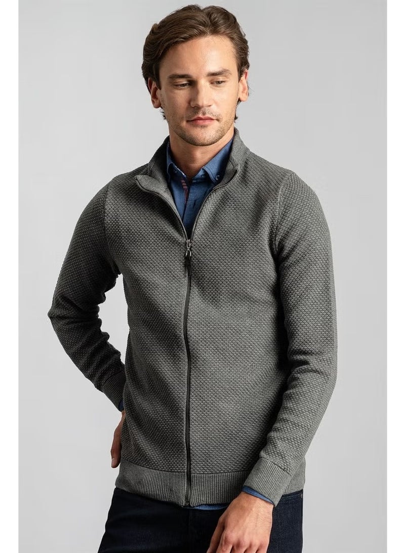 Tudors Patterned Half Turtleneck Zippered Men's Cardigan - Image 2