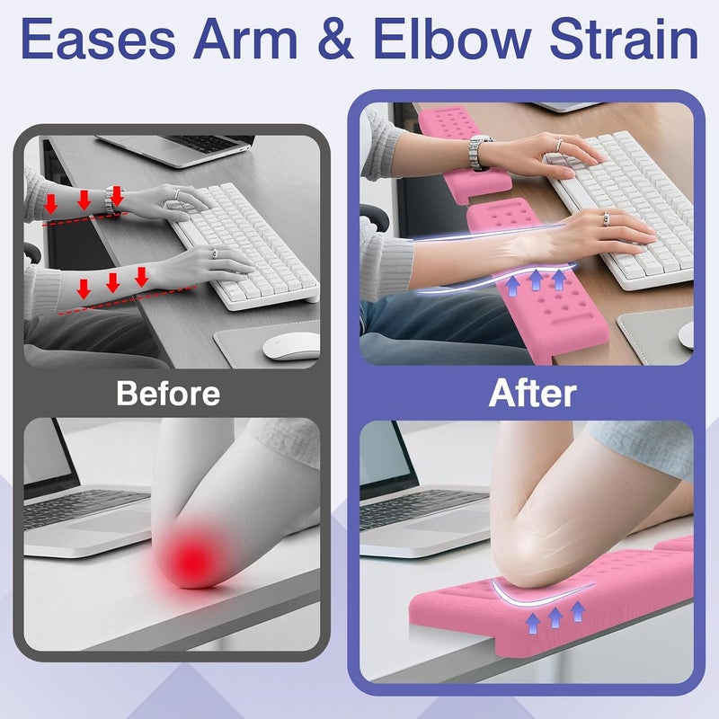 Retuhapy L-Shaped Desk Edge Cushion, 2 PCS Elbow Rest for Desk with Ergonomic Support, Memory Foam Elbow Pad & Arm Rest for Palm, Wrist & Forearm, Non-Slip & Separate Design, Office & Home, Pink - Image 2