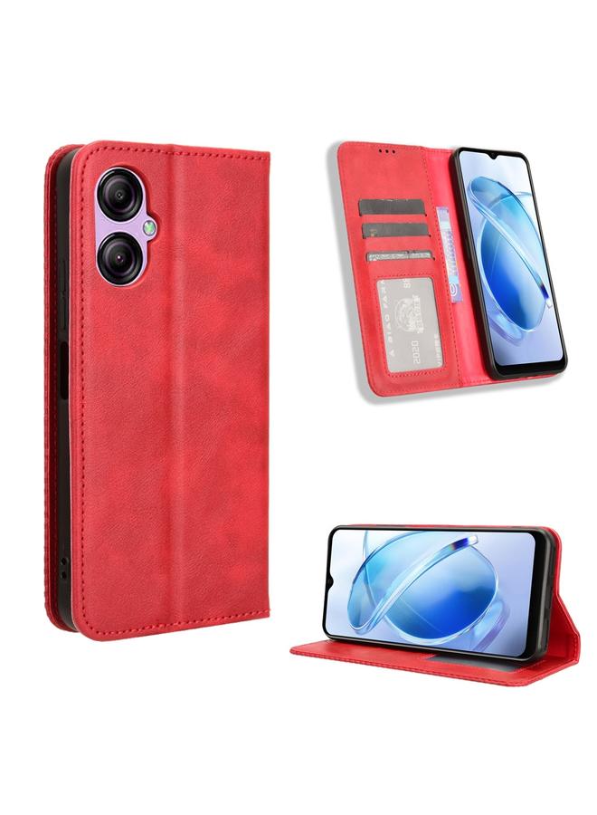 Green Tiger For BLU G53 Magnetic Buckle Retro Texture Leather Phone Case(Red)