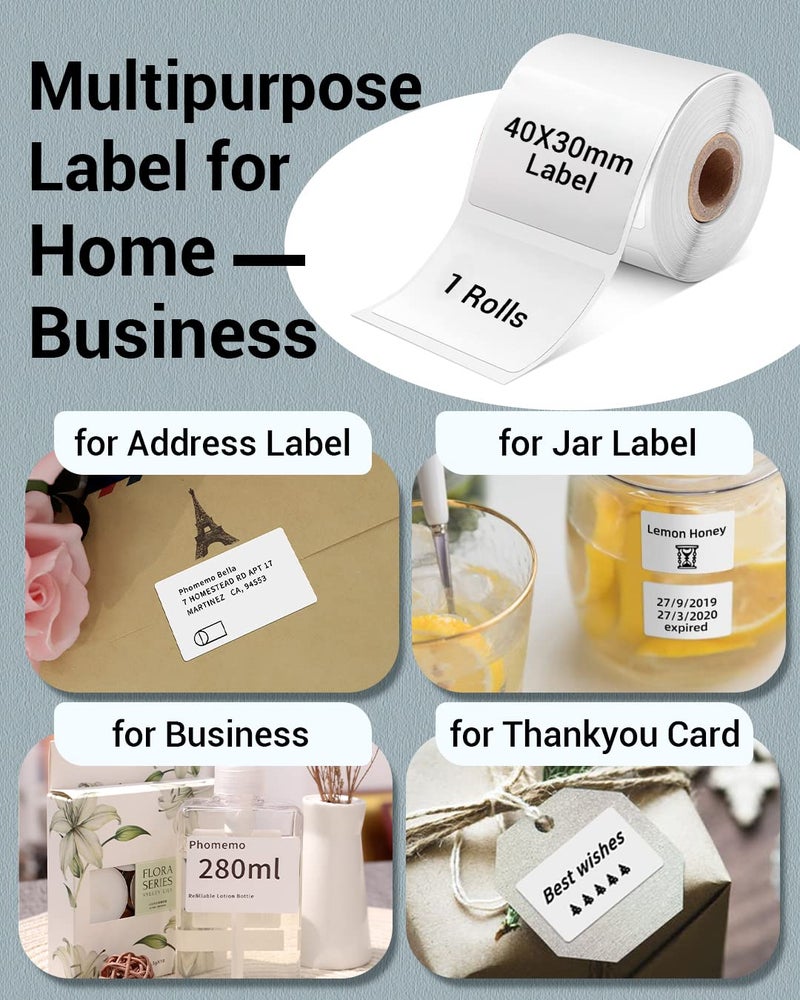 Phomemo Thermal Labels-for M110/M100/M220/M221/M108,1.57"x1.18"(40x30mm),Name Labels for Kids/School, 230 Labels/Roll, for Barcode/Address/Mailing/Logo/Business/Home - Image 4
