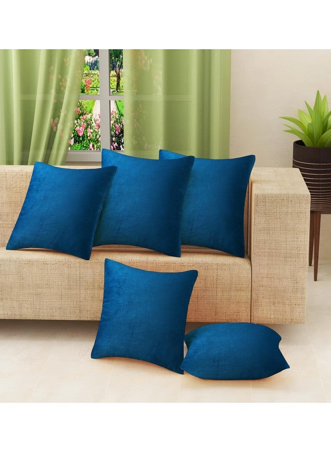 IVAZA IVAZA Velvet Decorative Cushion Cover 24x24 Inch - Set of 5, Soft Solid Square Throw Pillow Covers for Sofa, Living Room or Home Decor - 60x60cm Navy Blue - Image 1