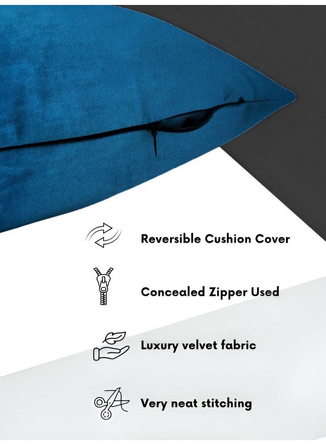 IVAZA IVAZA Velvet Decorative Cushion Cover 24x24 Inch - Set of 5, Soft Solid Square Throw Pillow Covers for Sofa, Living Room or Home Decor - 60x60cm Navy Blue - Image 2