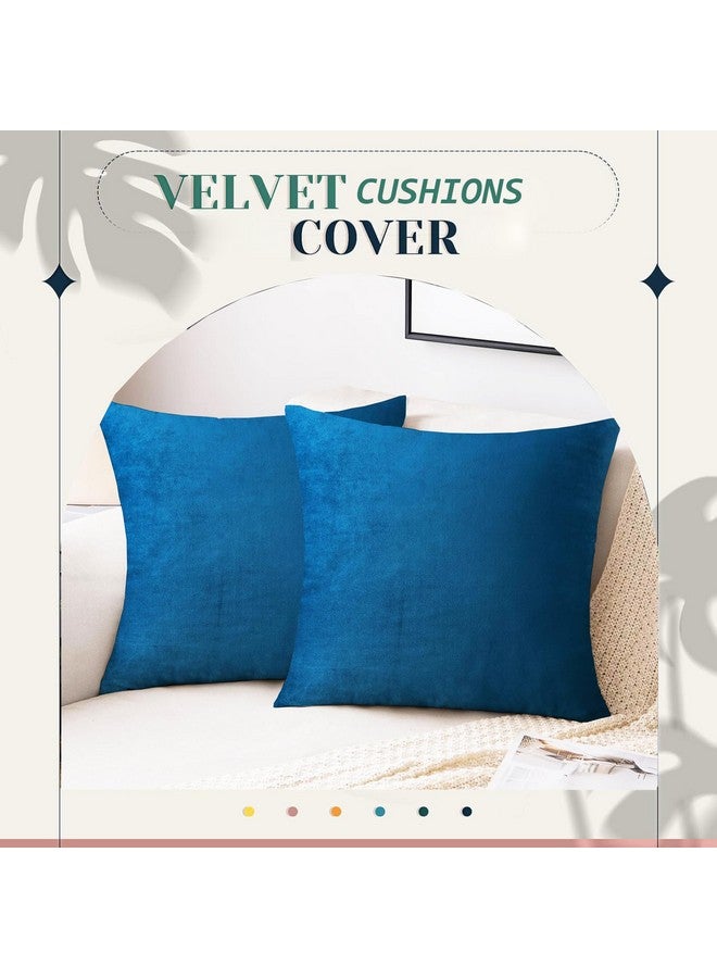 IVAZA IVAZA Velvet Decorative Cushion Cover 24x24 Inch - Set of 5, Soft Solid Square Throw Pillow Covers for Sofa, Living Room or Home Decor - 60x60cm Navy Blue - Image 4