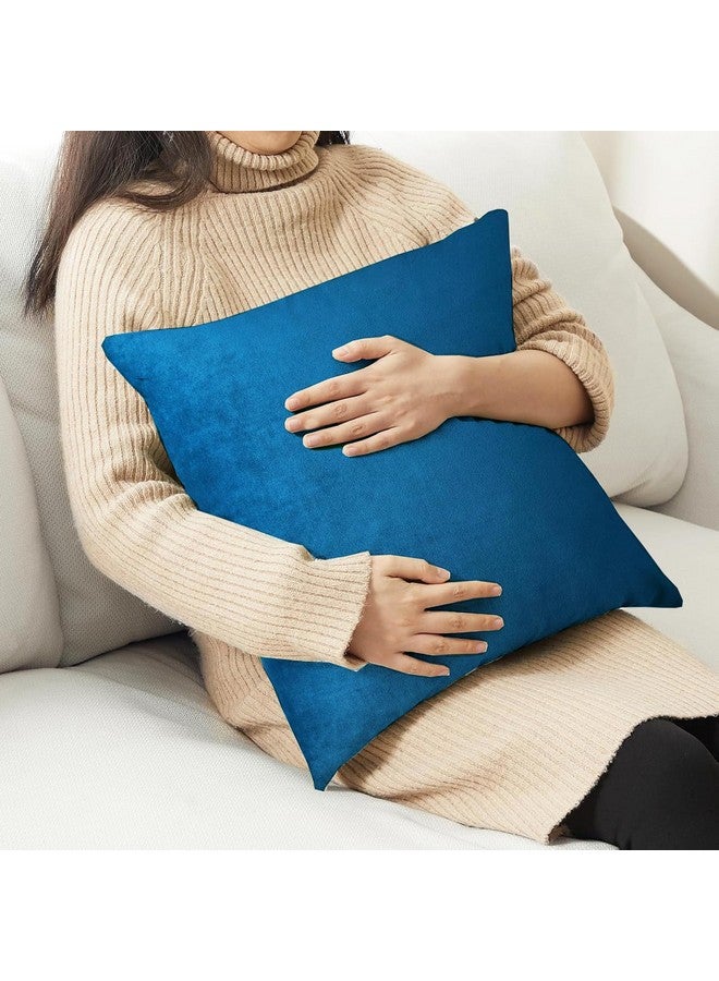 IVAZA IVAZA Velvet Decorative Cushion Cover 24x24 Inch - Set of 5, Soft Solid Square Throw Pillow Covers for Sofa, Living Room or Home Decor - 60x60cm Navy Blue - Image 5