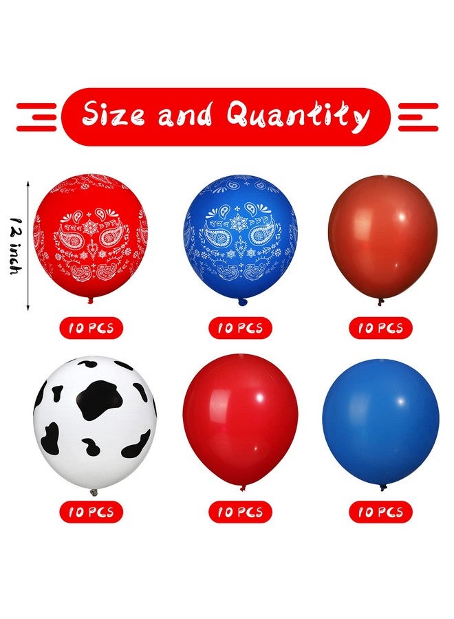 Zhanmai 60 Pieces Western Cowboy Bandana Balloons 12 Inch Blue Red Latex Balloons Arch Garland for Baby Shower Birthday Party Decorations - Image 2