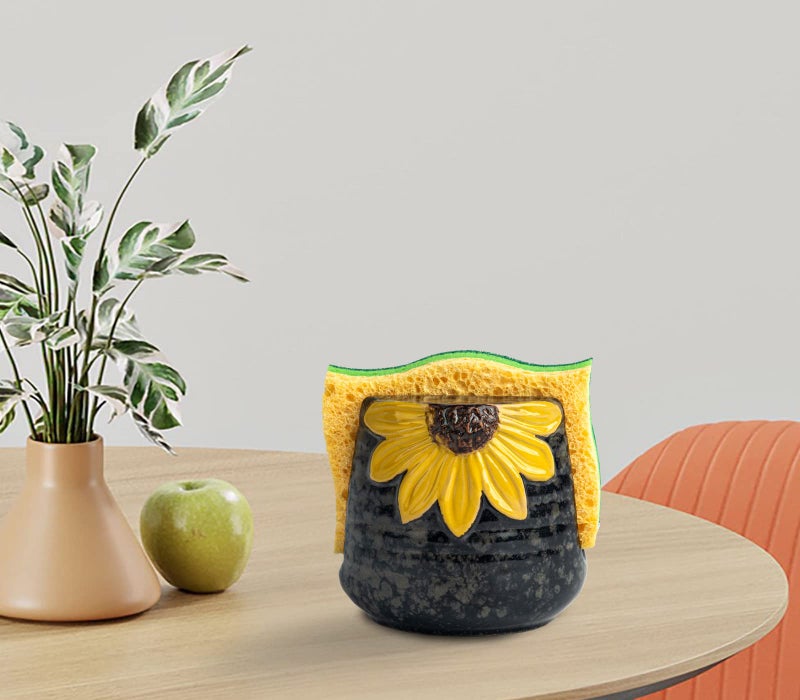 GABROC Sunflower Sponge Holder for Kitchen Sink Dish Sponges Holder Fall Autumn Theme Ceramic Kitchen Sink Sponge Holder Yellow Sink Caddy Kitchen Sink Organizer Decor - Image 5
