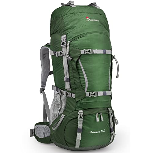 MOUNTAINTOP 70L Internal Frame Backpack Camping Backpacking Hiking Backpack for Men Women with Rain Cover,Dark Green - Image 1