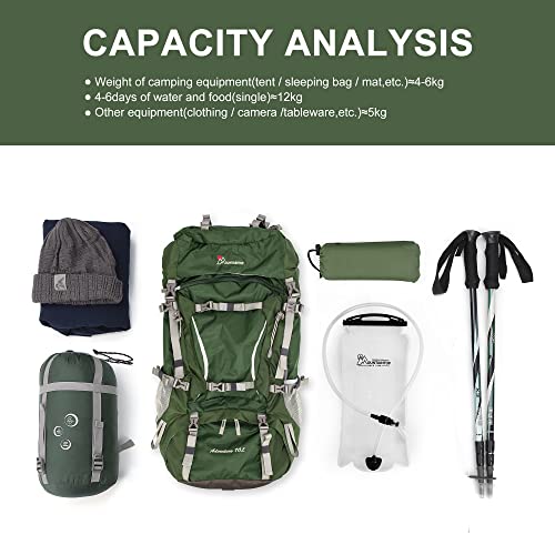 MOUNTAINTOP 70L Internal Frame Backpack Camping Backpacking Hiking Backpack for Men Women with Rain Cover,Dark Green - Image 4