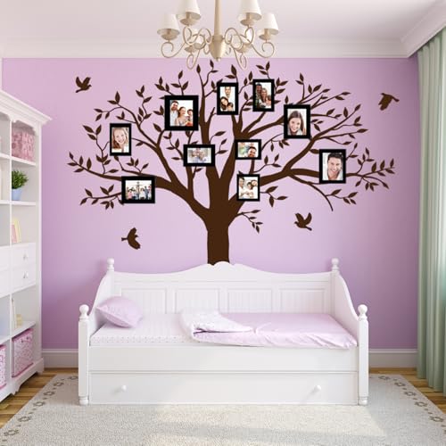 MAFENT Giant Family Tree Wall Decals Photo Tree Wall Decals with Birds Wall Stickers for Living Room Nursery Bedroom Decoration (Coffee Brown) - Image 5