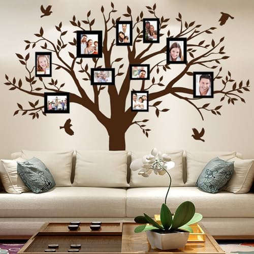 MAFENT Giant Family Tree Wall Decals Photo Tree Wall Decals with Birds Wall Stickers for Living Room Nursery Bedroom Decoration (Coffee Brown) - Image 1