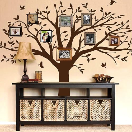 MAFENT Giant Family Tree Wall Decals Photo Tree Wall Decals with Birds Wall Stickers for Living Room Nursery Bedroom Decoration (Coffee Brown) - Image 2