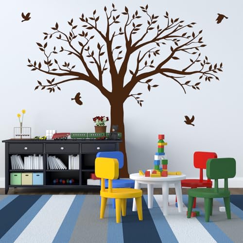 MAFENT Giant Family Tree Wall Decals Photo Tree Wall Decals with Birds Wall Stickers for Living Room Nursery Bedroom Decoration (Coffee Brown) - Image 4