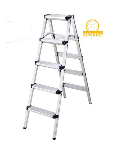 Step Ladder Aluminum Folding Step 5 Steps Stool With Anti Slip Sturdy And Wide Pedal Portable Multi-Use Stepladder For Home And Kitchen Use Space Saving Lightweight Aluminum