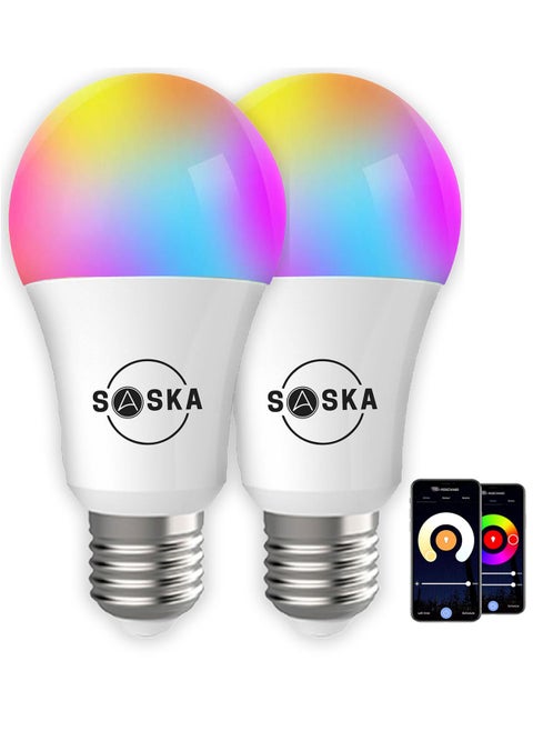 Smart LED Bulb E27 - 10W - Pack of 2 - WIFI Control Color Adjustable Light Works with Alexa/Google Home RGB+CW+WW
