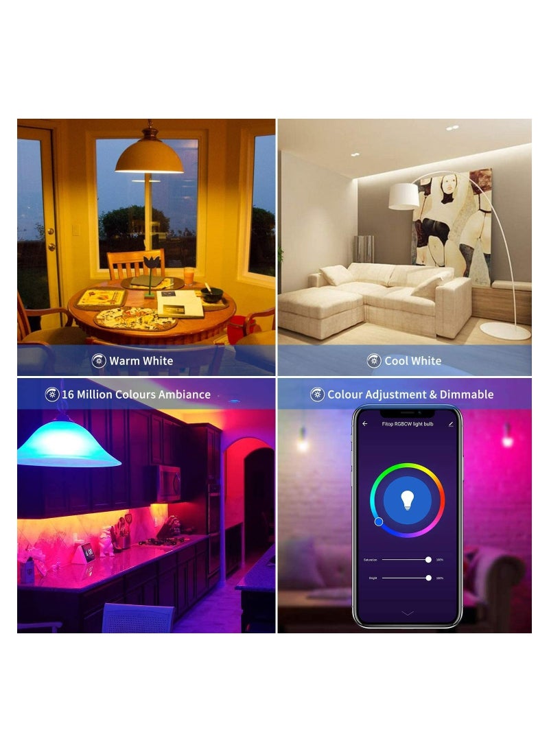 SASKA - Smart LED Bulb E27 - 10W - Pack of 2 - WIFI Control Color Adjustable Light Works with Alexa/Google Home RGB+CW+WW - Image 1
