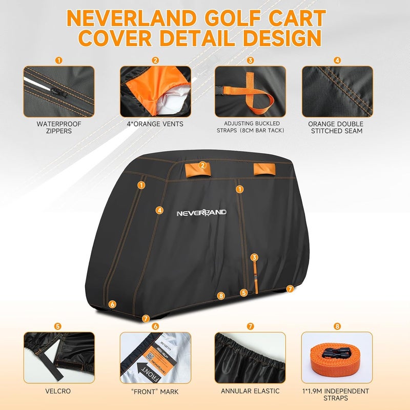 NEVERLAND غطاء عربة جولف مقاوم للماء من NEVERLAND للاستخدام الثقيل لعدد 4 ركاب - Image 5