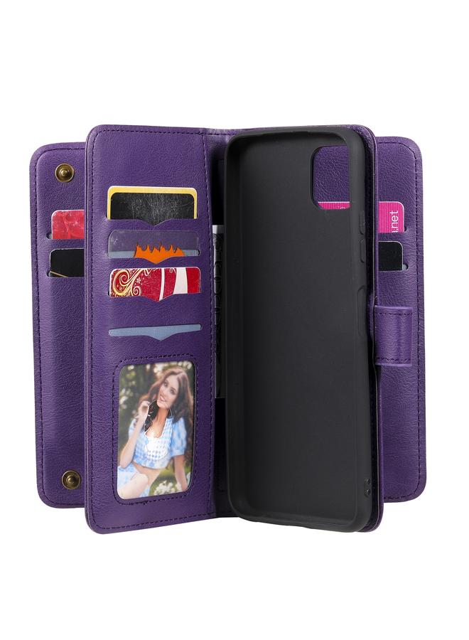 S-TOP Case For Samsung Galaxy A22 5G Multifunctional Magnetic Copper Buckle Horizontal Flip Solid Color Leather Case with 10 Card Slots & Wallet & Holder & Photo Frame - Image 5