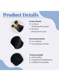 Smartinnov Pre Bonded I Tip Human Hair Extension #1 Jet Black Keratin I Tip Extensions Real Human Hair For Women 16 Inch Stick In Silky Straight Black I Tips Hair Extensions 100Strands 50G Microlink Hair  - Image 2