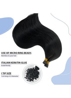 Smartinnov Pre Bonded I Tip Human Hair Extension #1 Jet Black Keratin I Tip Extensions Real Human Hair For Women 16 Inch Stick In Silky Straight Black I Tips Hair Extensions 100Strands 50G Microlink Hair  - Image 4