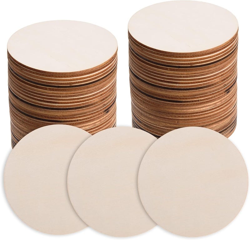 AWIZOM 100 Pcs 3 Inch Wood Circles for Crafts Unfinished Wood Circles Natural Round Wooden Disc Cutouts Blank Round Wood Circle Slices for DIY Crafts Painting Engraving Coasters Home Decor - Image 1