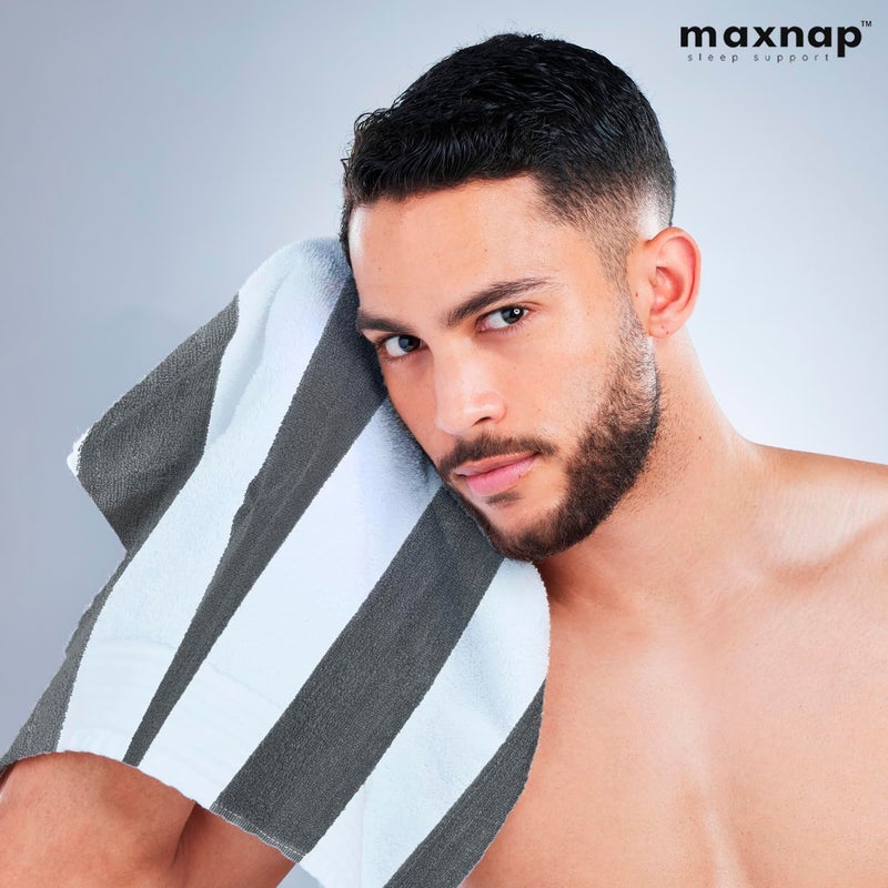 MAXNAP SunStripe - Premium Cabana Striped Towel Set – 100% Cotton, Soft & Quick-Dry, Pool Towels for Adults – Set of 2, 67 x 137 cm, Grey Colour - Image 5