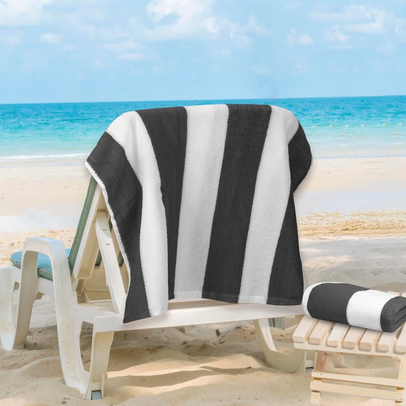 MAXNAP SunStripe - Premium Cabana Striped Towel Set – 100% Cotton, Soft & Quick-Dry, Pool Towels for Adults – Set of 2, 67 x 137 cm, Grey Colour - Image 1