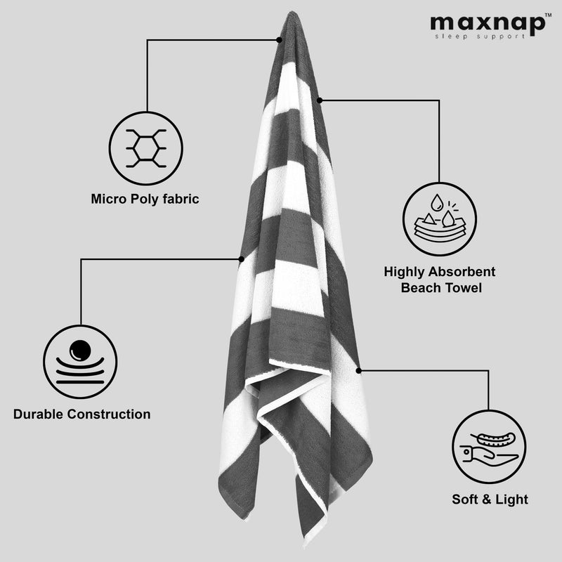 MAXNAP SunStripe - Premium Cabana Striped Towel Set – 100% Cotton, Soft & Quick-Dry, Pool Towels for Adults – Set of 2, 67 x 137 cm, Grey Colour - Image 4