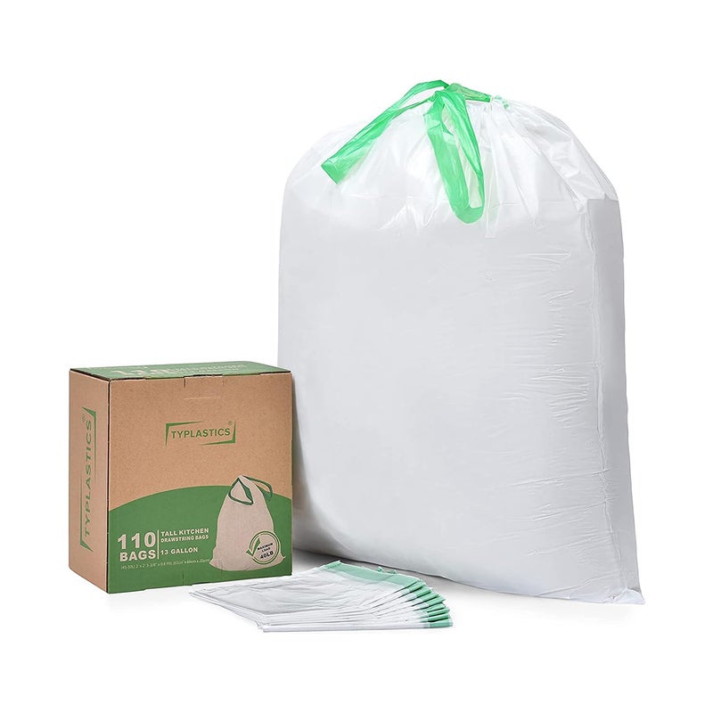 TYPLASTICS Tall Kitchen Drawstring Trash Bags 13 Gallon 110 Count