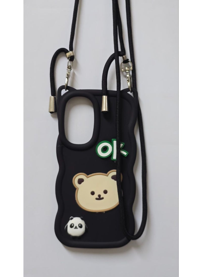 جراب خلفي أنيق بتصميم كرتوني مميز متوافق مع هاتف سامسونج جالاكسي A17 مع سلسلة كروس بودي - خيار رائع للفتيات. - Image 2