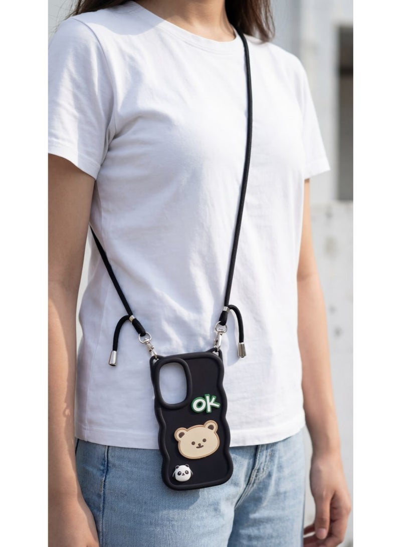 جراب خلفي أنيق بتصميم كرتوني مميز متوافق مع هاتف سامسونج جالاكسي A17 مع سلسلة كروس بودي - خيار رائع للفتيات. - Image 1