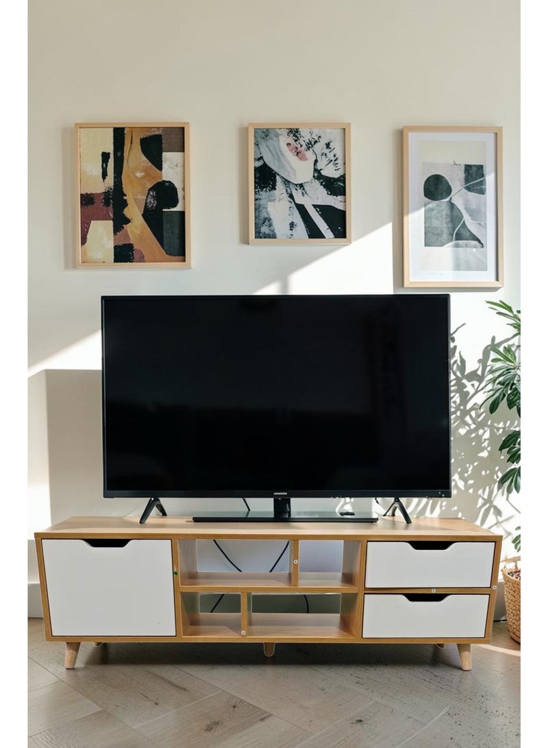 بست وان وحدة تلفاز عصرية وأنيقة للحفاظ على غرفة المعيشة منظمة وراقية 140x38x30 سم MDF بني - Image 1