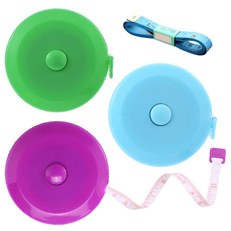 BUSHIBU Measuring Tape Retractable 60 Inch Soft Fabric Tape Measure for Body Push Button Sewing Measurement Tape for Cloth Waist3 PackGreen Purple Sky Blue - Image 3