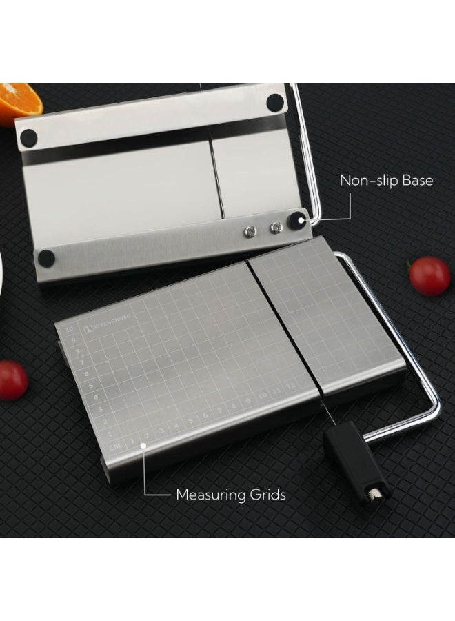 NANAO Replaceable Wire Cheese Slicer with Board and Measuring Grids,Tightness Adjustable Cheese Slicer, Stainless Steel Metal Cheese Cutter for Block Cheese, Dishwasher Safe, with 5 Extra Wires - Image 3