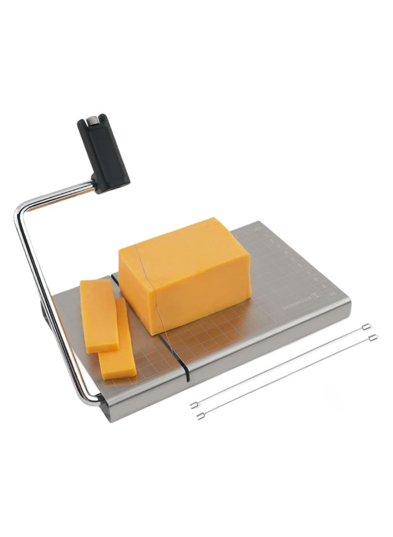 NANAO Replaceable Wire Cheese Slicer with Board and Measuring Grids,Tightness Adjustable Cheese Slicer, Stainless Steel Metal Cheese Cutter for Block Cheese, Dishwasher Safe, with 5 Extra Wires - Image 1
