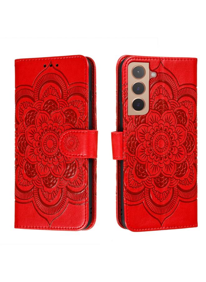 اس-توب جراب لهاتف Samsung Galaxy S22+ 5G، جراب جلدي بنقشة ماندالا الشمس مع حامل وفتحات للبطاقات ومحفظة وحبل - Image 1