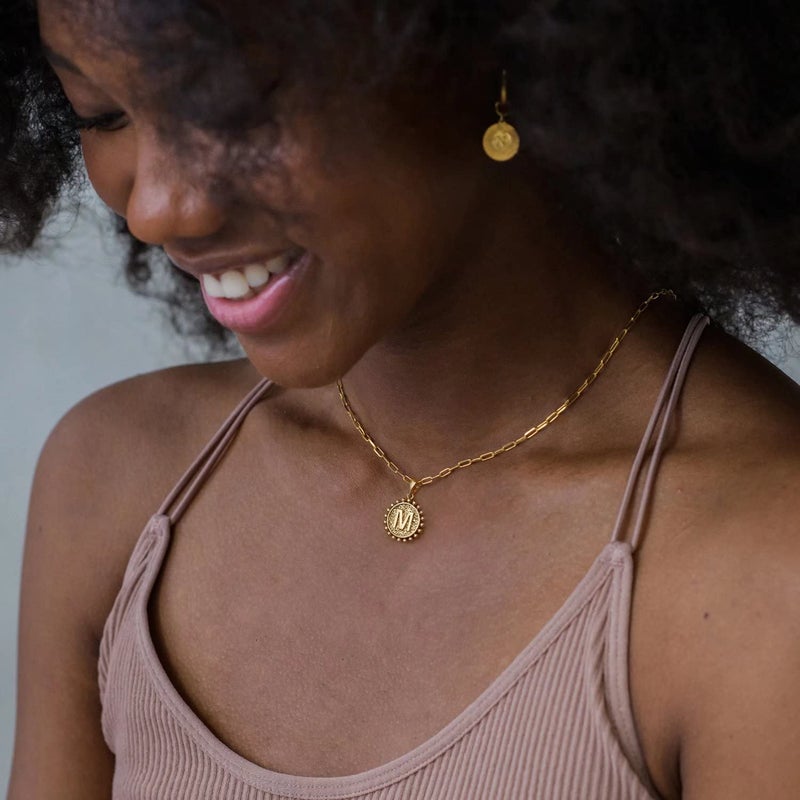Yoosteel Gold Letter Necklaces for Women, 14K Gold Plated Dainty Layering Paperclip Link Chain Necklace Personalized Initial E Coin Pendant Necklaces Gold Jewelry for Women Gifts - Image 2