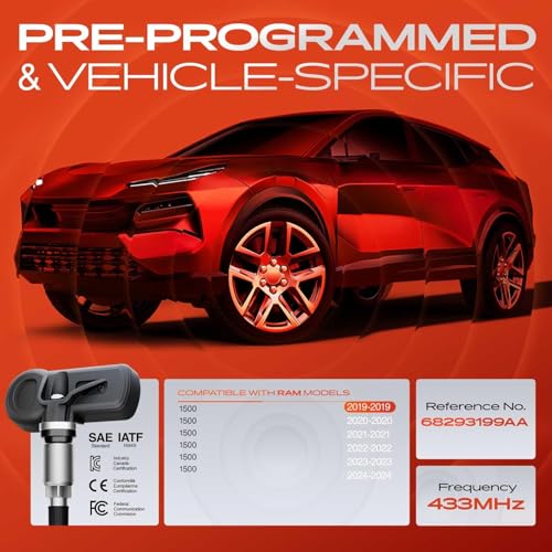 A-Premium APremium 4PCS PreProgrammed TPMS Sensor Tire Pressure Monitoring Sensor Compatible with Ram 1500 20192024 Dodge Ram 1500 20192024 433MHz Replace 68293199AA - Image 3