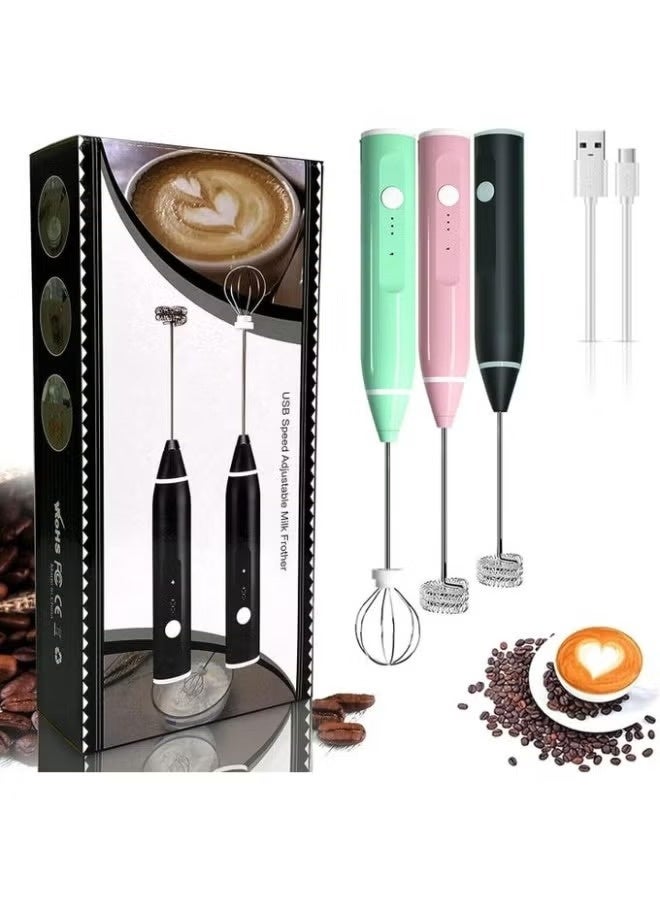Rechargeable manual milk frother – 3 adjustable speeds for preparing lattes, coffees, and cappuccinos, with an additional egg beater – Multi-colored