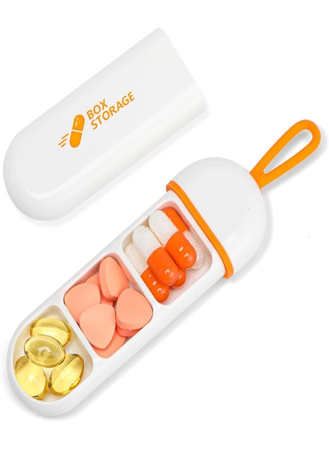 علبة حبوب ثلاثية الأجزاء مقاومة للرطوبة - مانعة لتسرب الماء، مصنوعة من مادة ABS صديقة للبيئة، سعة كبيرة، مثالية للسفر والاستخدام اليومي وتخزين الأدوية وسهلة الحمل، لونها أبيض برتقالي - Image 1